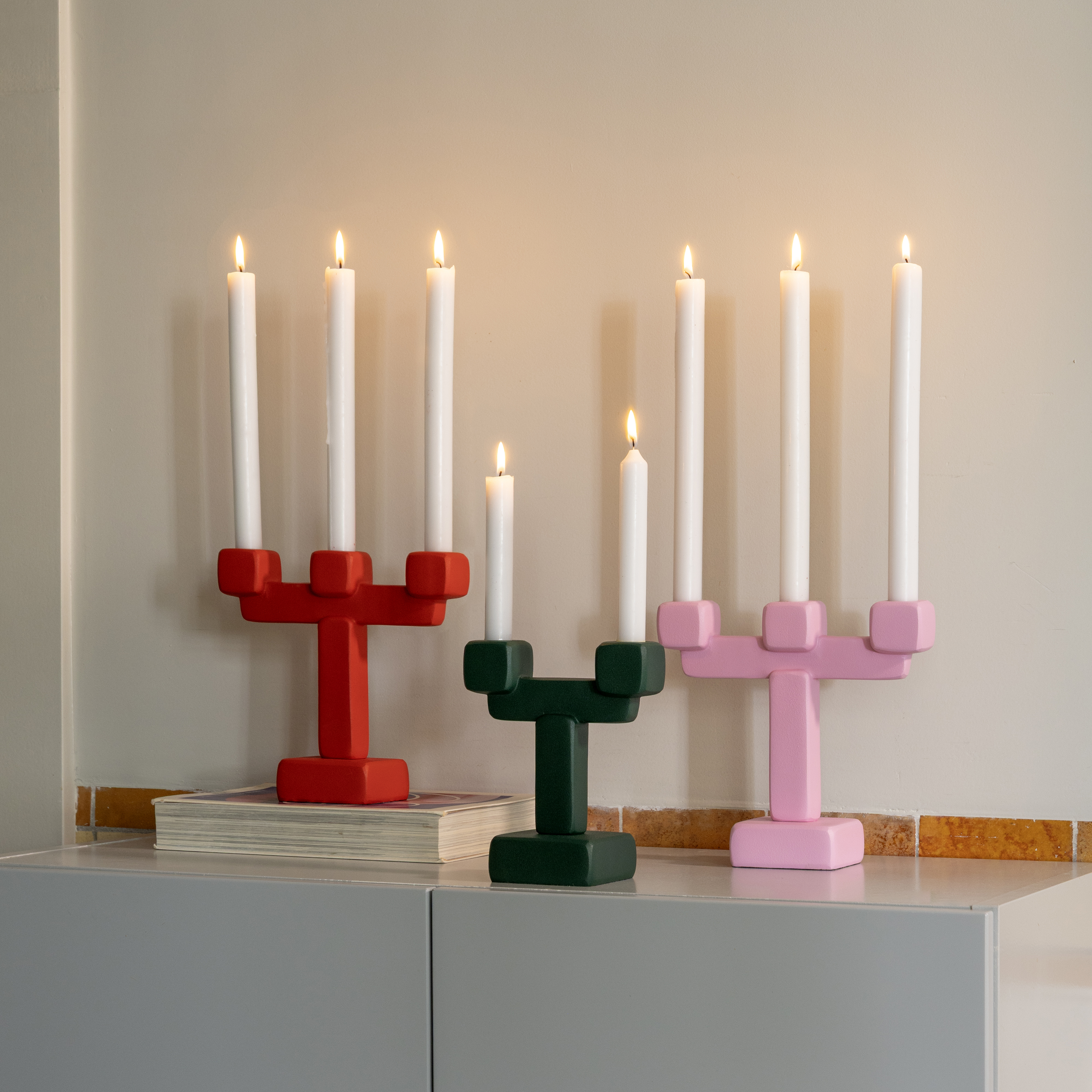 Candle holder chunk large red