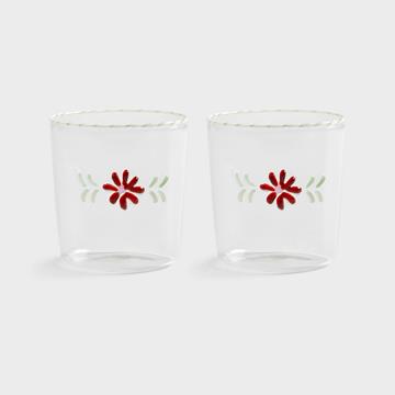 Glass flora red set of 2