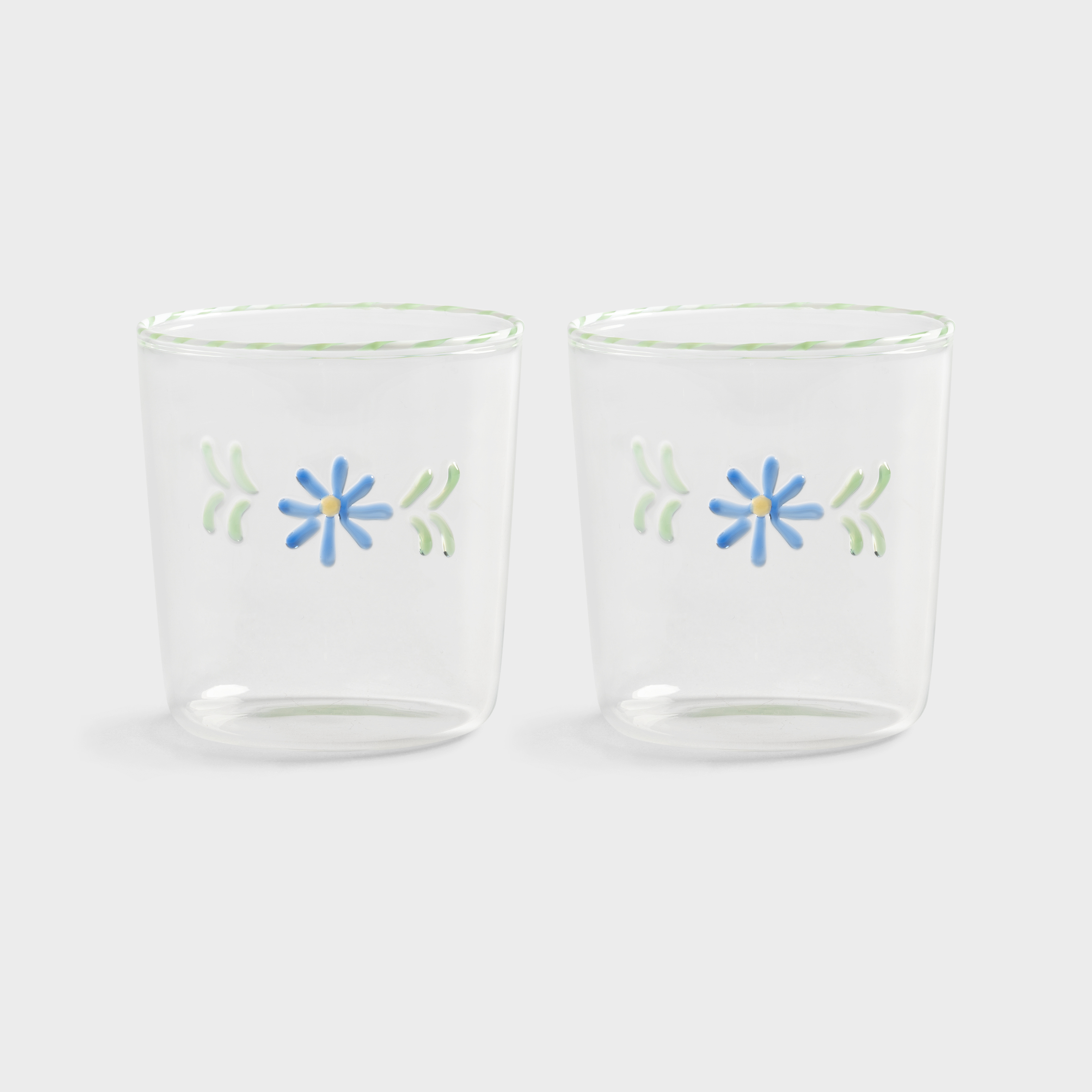 Glass flora blue set of 2